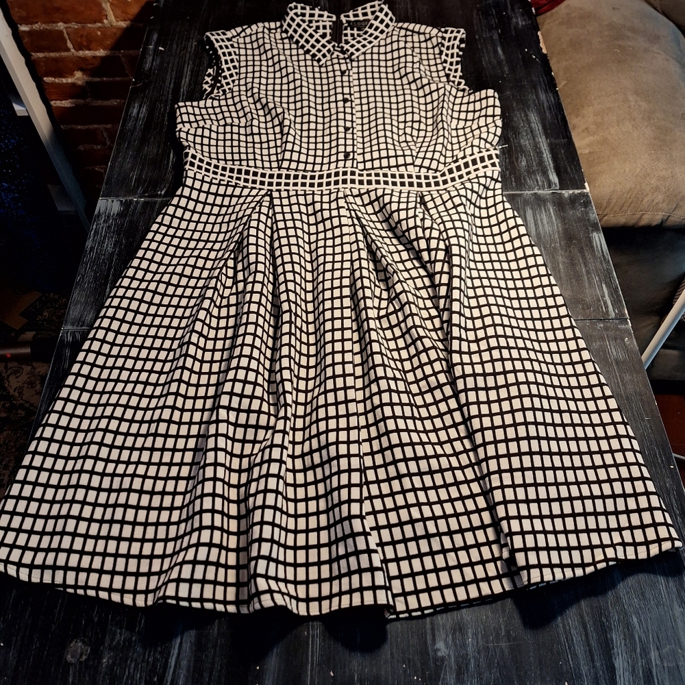 Eloquii black and white checkered dress Sz 22 NWOT